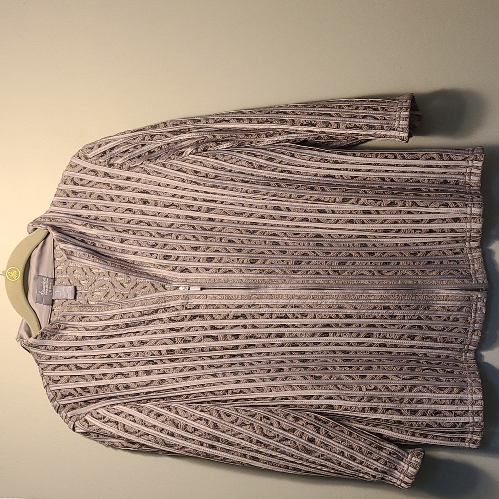 Lace/Satin Accent Jacket. Chico's Travelers line Taupe 3/4-sleeve, Sz 1.